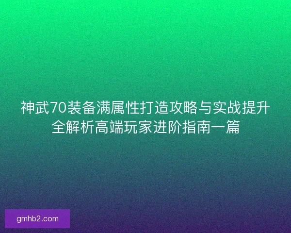 神武70装备满属性打造攻略与实战提升全解析高端玩家进阶指南一篇